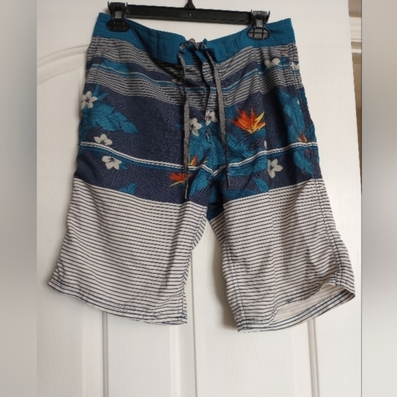 Mossimo Men's Floral Striped Swimsuit Beach Beachy Vacation Summer Blue Sz 32 - Picture 2 of 9